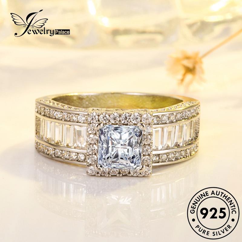 Jewelrypalace Moissanite Perak Wanita925 Cincin Berlian Fashion Asli Persegi R245