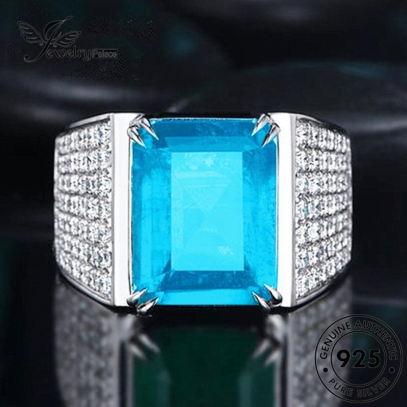 Jewelrypalace Cincin Kotak Perak Fashion Aquamarine Asli925 Pria R271