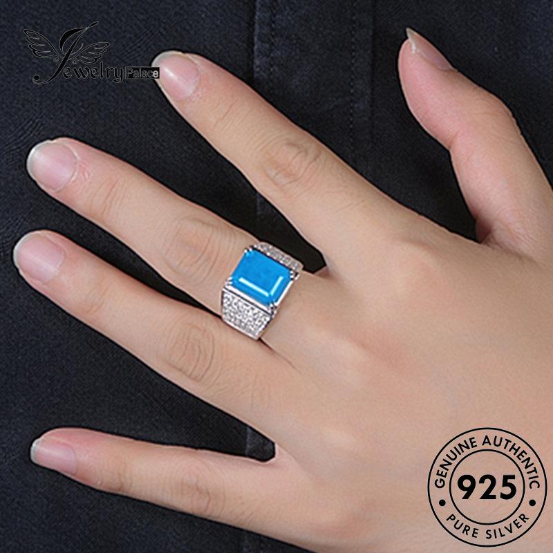 Jewelrypalace Cincin Kotak Perak Fashion Aquamarine Asli925 Pria R271