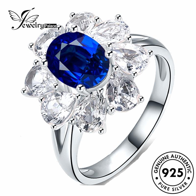 Jewelrypalace Cincin Asli Bunga925 Wanita Fashion Perak Safir R382