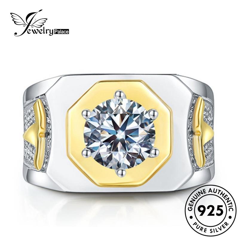 Jewelrypalace Cincin Perak Moissanite Berlian925 Kepribadian Asli Pria Warna R293