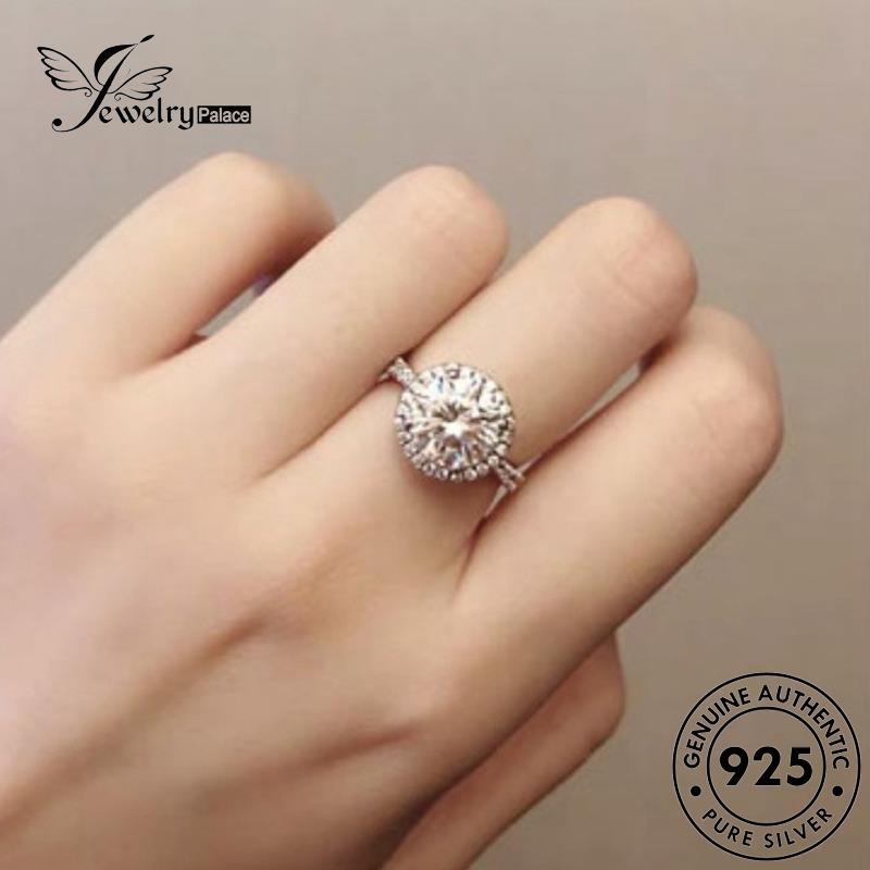 Jewelrypalace Berlian Asli Klasik Perak Wanita925 Moissanite Cincin Bulat R438