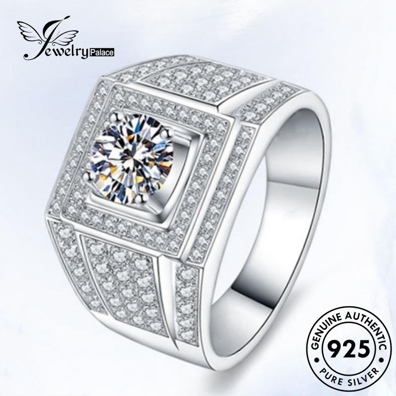 Jewelrypalace Cincin Moissanite Perak925 Mewah Berlian Asli Pria R455