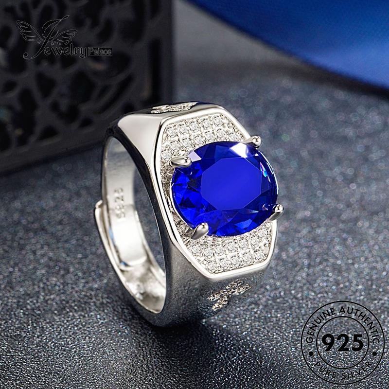 Tempat Perhiasanpria Perak Safir Vintage Asli Salib925Cincin R472