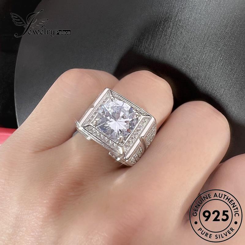 Perhiasantempat Perak Emas Asli Berlian Mendominasi Cincin Bulat925 Moissanite Pria R478
