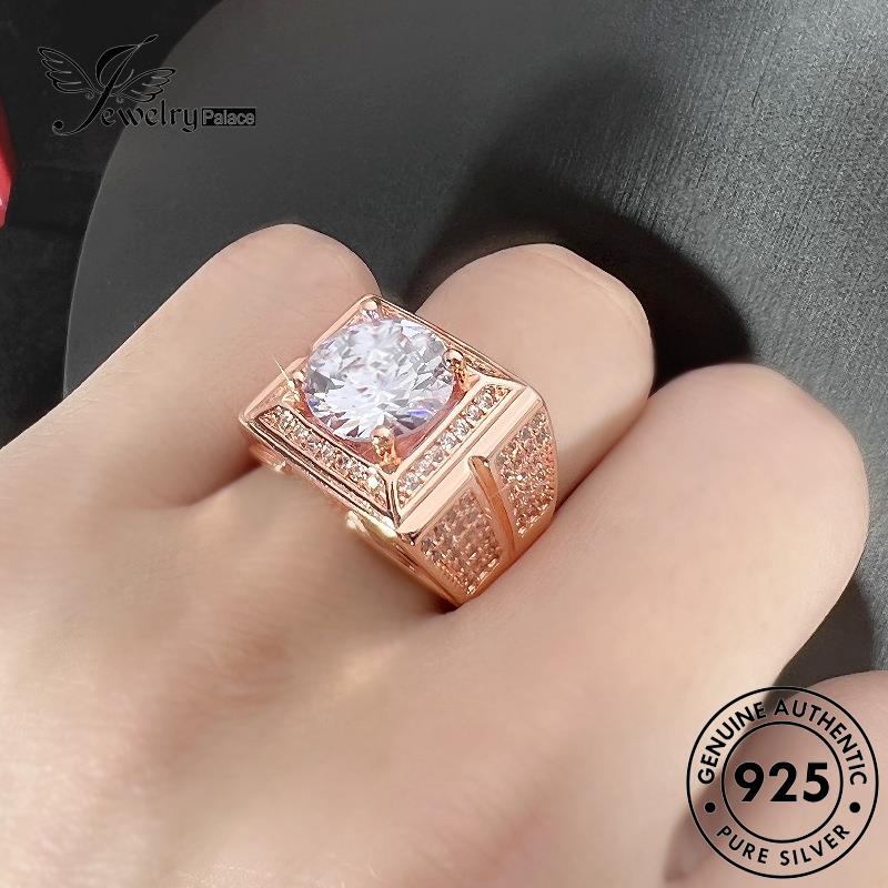 Perhiasantempat Perak Emas Asli Berlian Mendominasi Cincin Bulat925 Moissanite Pria R478