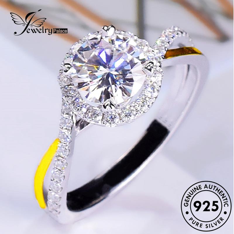 Jewelrypalace Berlian Cincin Simple Lingkaran Emas Perak Asli Moissanite Wanita925 R482