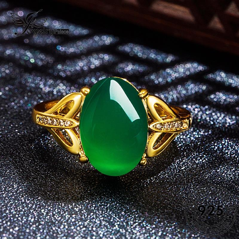 Jewelrypalace Cincin Emas925 Perak Wanita Vintage Asli Oval Giok R559