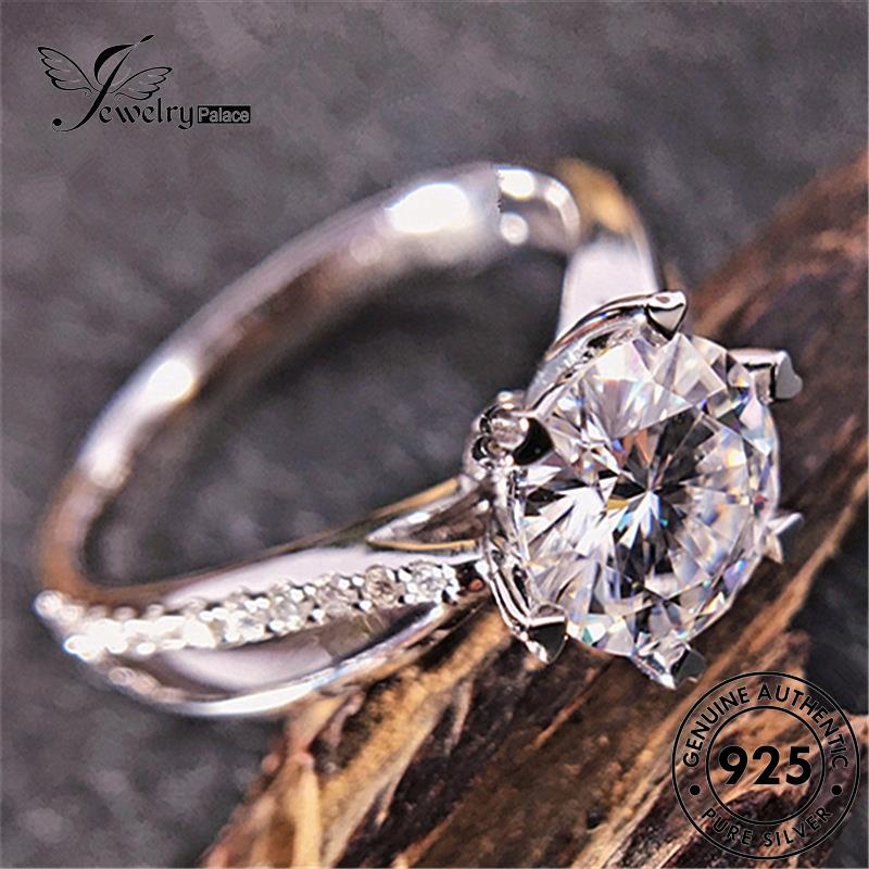 Tempat Perhiasan Wanita Cincin Berlian Klasik Perak Asli Snowflake925 Moissanite R606