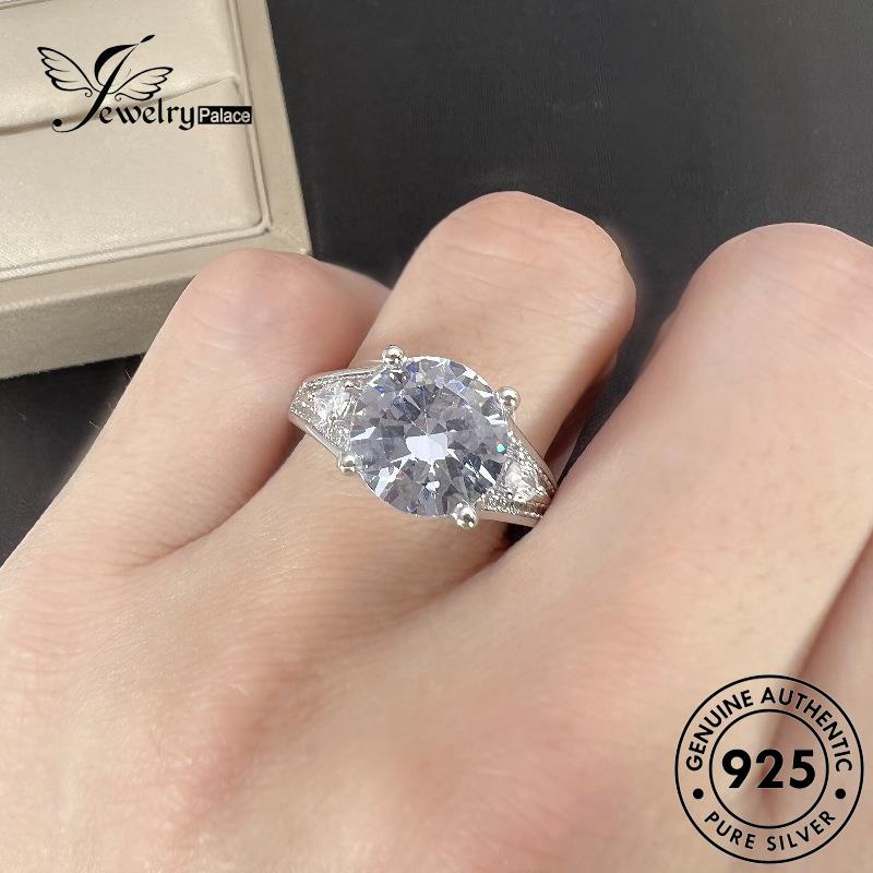 Jewelrypalace Cincin Berlian Asli Bulat925 Temperamen Moissanite Emas Perak Wanita R826