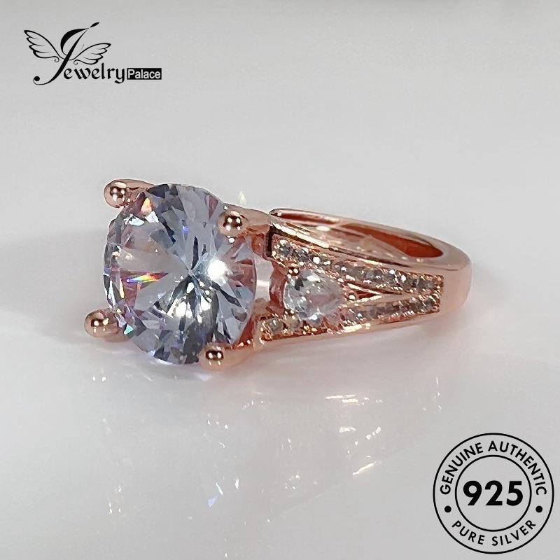 Jewelrypalace Cincin Berlian Asli Bulat925 Temperamen Moissanite Emas Perak Wanita R826