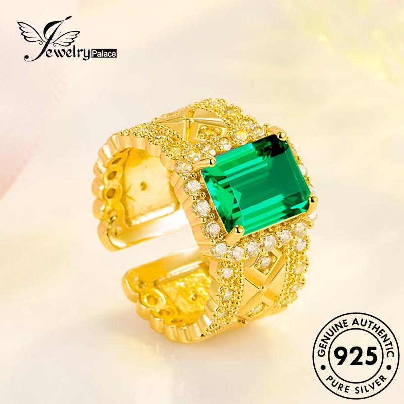 Jewelrypalace Emas Wanita Asli Persegi Kepribadian925 Cincin Perak Zamrud R854