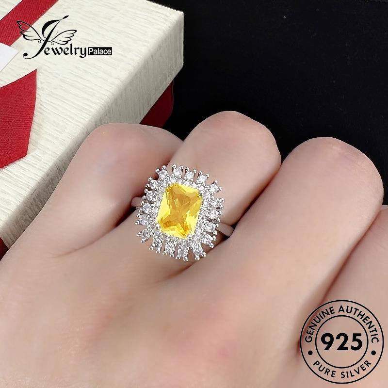 Jewelrypalace Cincin Wanita Perak Persegi925 Citrine Mewah Asli R860