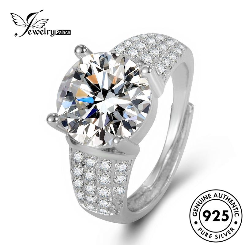 Jewelrypalace Moissanite Perak Wanita Cincin Berlian Klasik Asli Bulat Emas925 R884