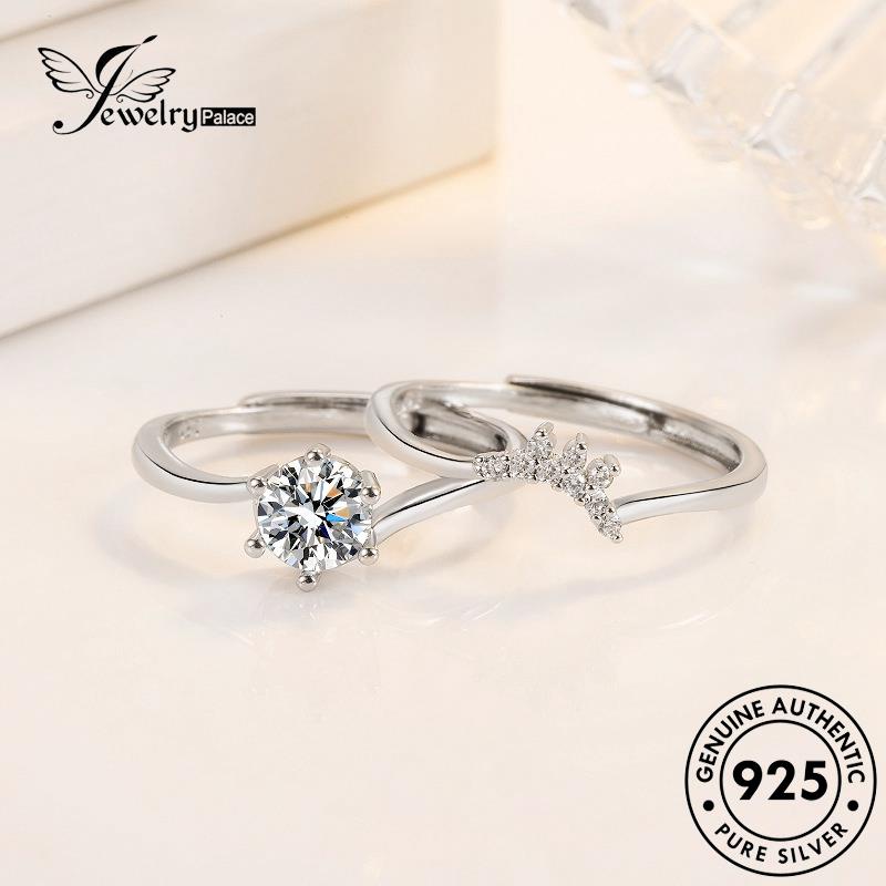 Perhiasantempat Cincin Couple Love Asli Moissanite Perak Simple Berlian925 R911