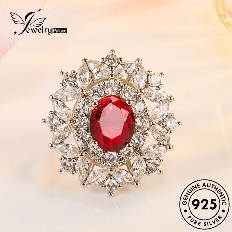 Jewelrypalace Flowers Cincin925Mewah Asli Wanita Perak Ruby R934