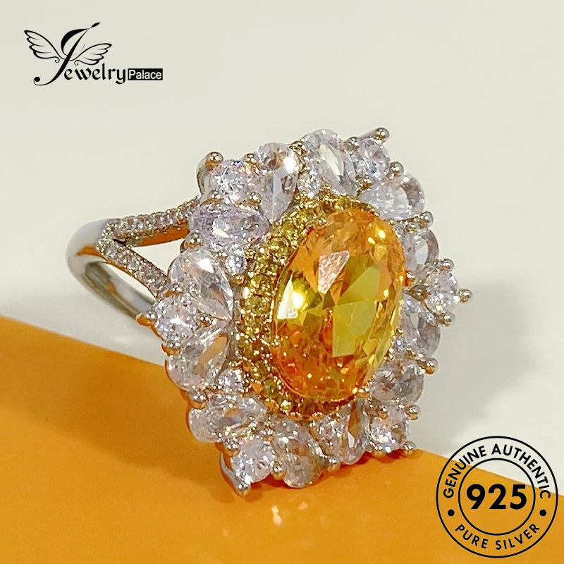 Tempat Perhiasan Wanita Cincin Perak925 Emas Asli Citrine Oval Mewah R947
