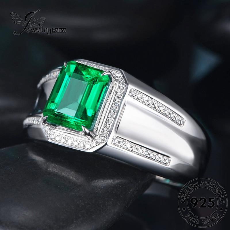 Jewelrypalace Asli Cincin Wanita Retro Perak925 Emerald Square R998