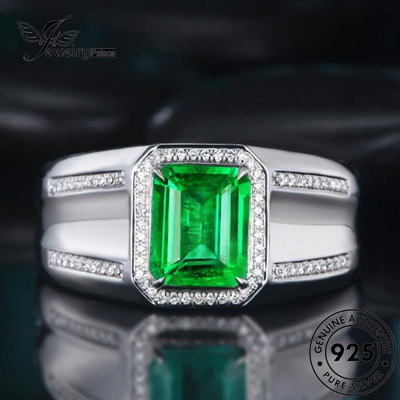 Jewelrypalace Asli Cincin Wanita Retro Perak925 Emerald Square R998