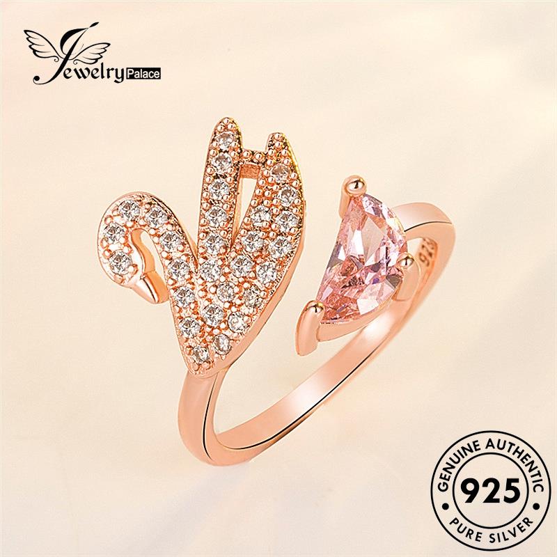 Jewelrypalace Cincin Emas Wanita Kristal Angsa Simple Asli Perak Berlian Pink925 R1127