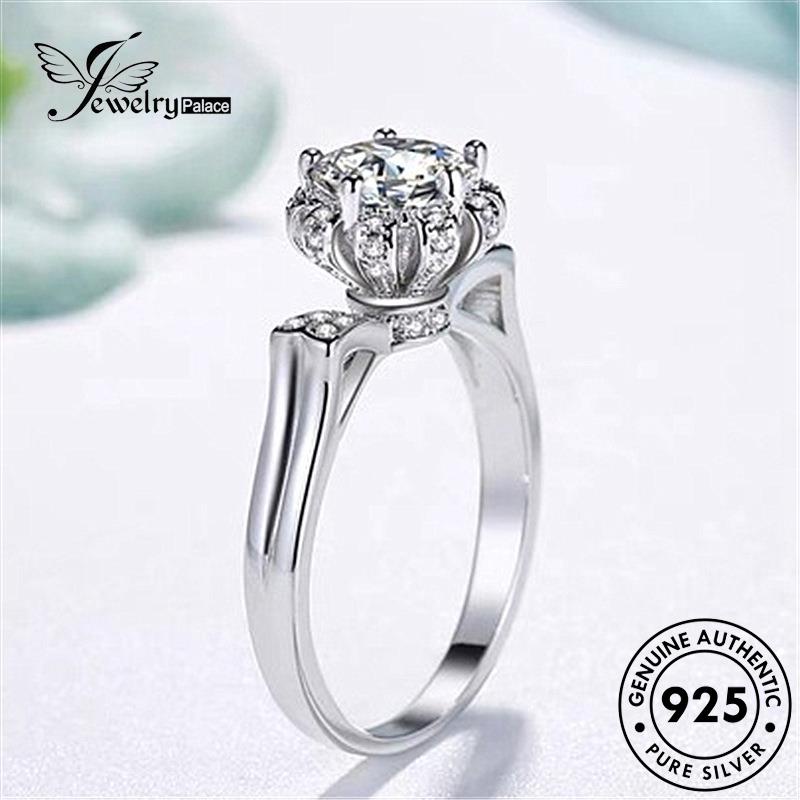 Jewelrypalace Berlian Asli Wanita Kepribadian Bunga925Cincin Perak Emas Moissanite R1165