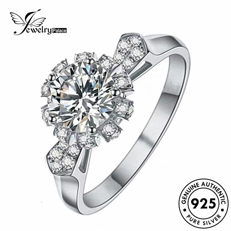 Jewelrypalace Berlian Asli Wanita Kepribadian Bunga925Cincin Perak Emas Moissanite R1165