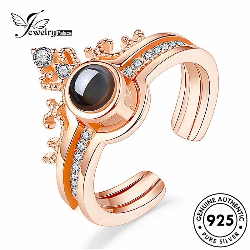 Tempat Perhiasanperhiasan Perak Mahkota925 Wanita Kreatif Moonstone Rings Emas Asli R1178