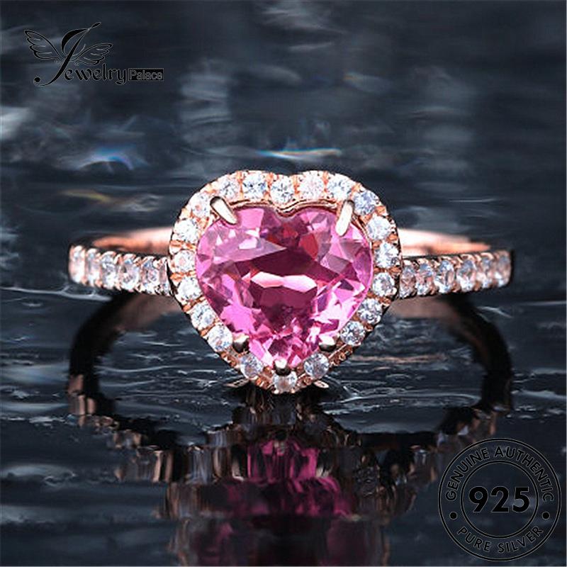 Jewelrypalace Perak Asli Wanita Kristal Pink Berlian Cincin925 Love Emas Fashion R1244