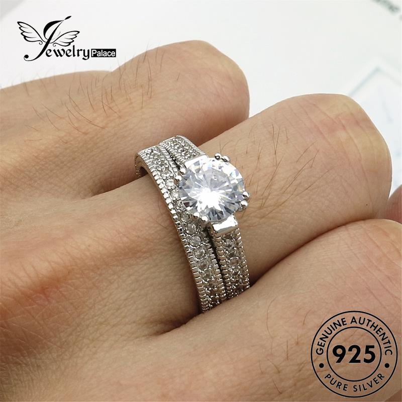 Tempat Perhiasan925Cincin Asli Couple Mewah Berlian Perak Moissanite R1546