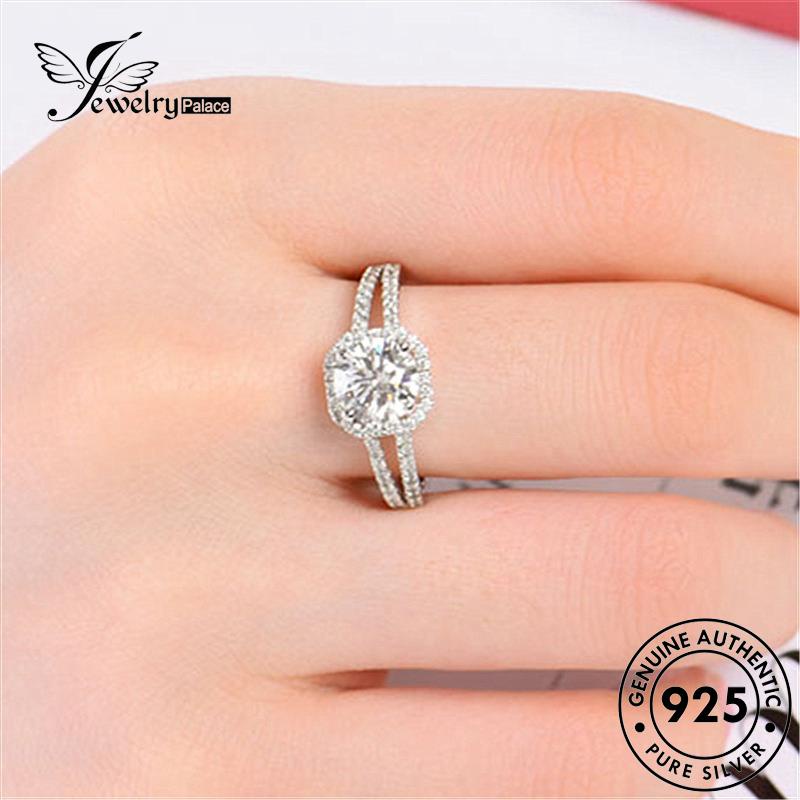 Jewelrypalace Asli Wanita Cincin Berlian925 Kotak Klasik Moissanite Perak R1656