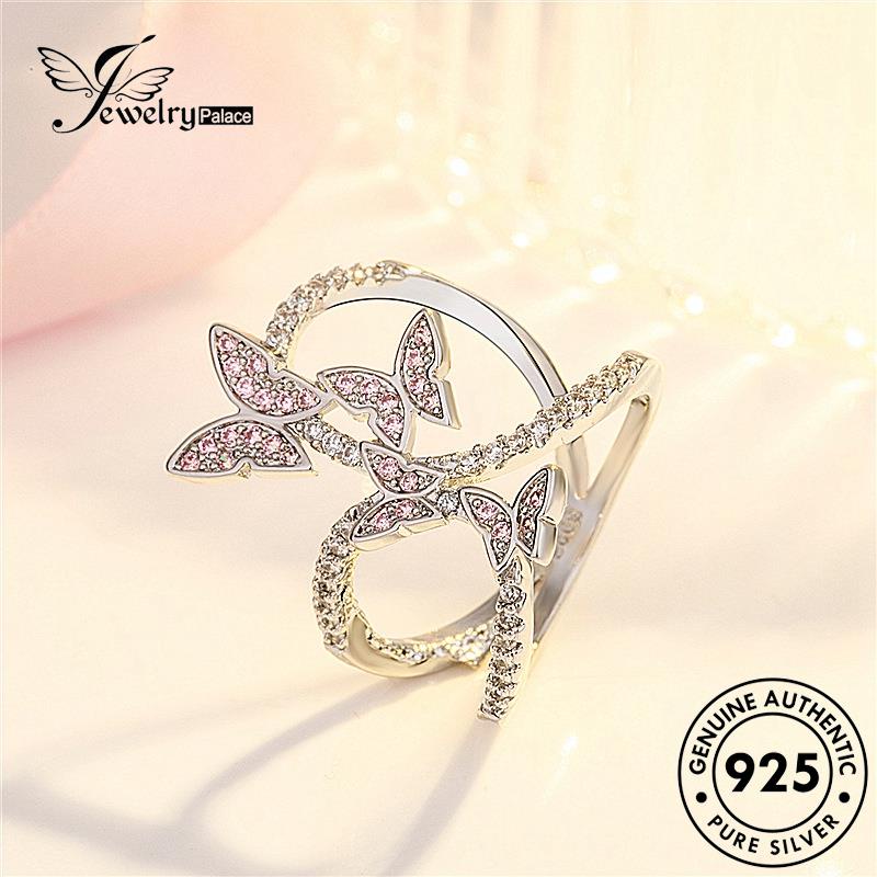 Jewelrypalace Asli Berlian925 Wanita Kreatif Kupu-Kupu Cincin Pink Kristal Perak R1661