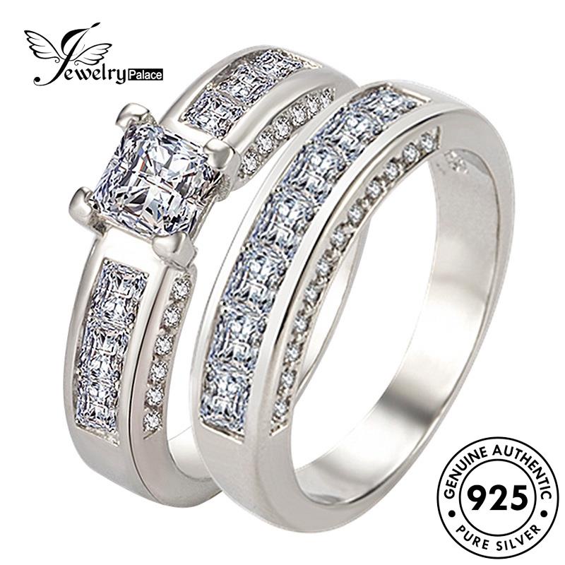 Jewelrypalace Cincin Couple Perak Asli Moissanite925 Berlian Klasik R1276