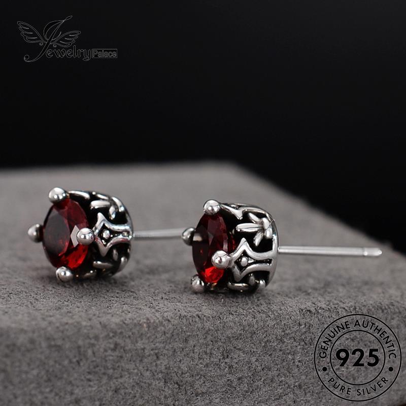 Jewelrypalace Stud Anting Perak Bulat Asli Wanita925 Ruby E9