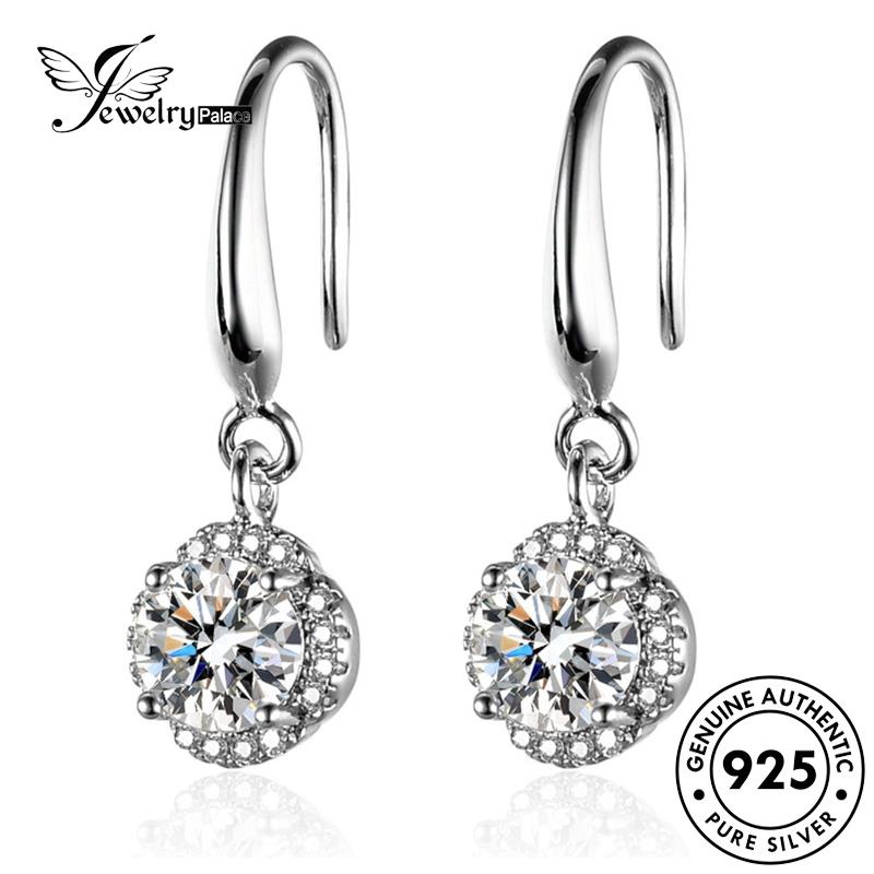 Jewelrypalace 925kait Perak Moissanite Bulat Asli Wanita Anting Berlian E20