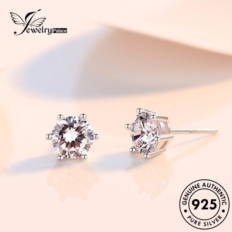 Jewelrypalace925 Asli Tusuk Berlian Moissanite Wanita Anting Perak Bulat E23