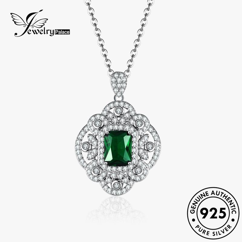 Jewelrypalace Fashion Kalung Persegi Zamrud Berlian Perak Wanita925 Asli N6