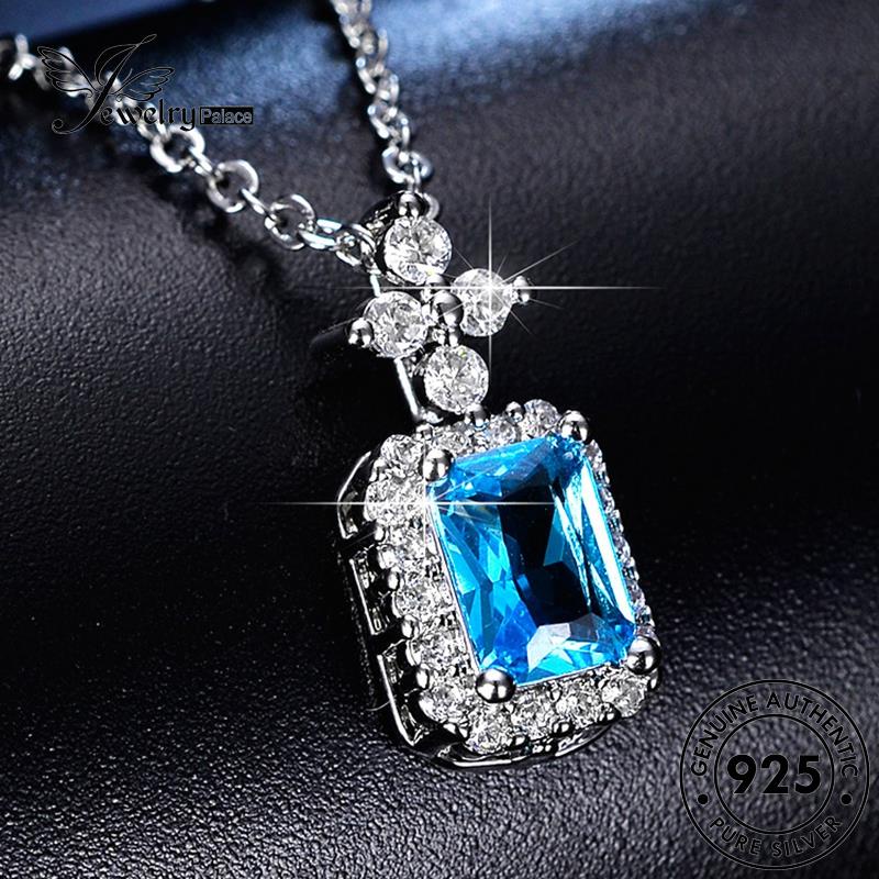 Jewelrypalace Kalung Perak Safir925 Wanita Asli Berlian Kotak Fashion N67