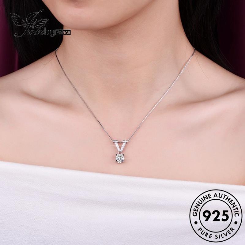 Jewelrypalace V Moissanite Asli Simple Kalung Perak Wanita Berlian925 N111