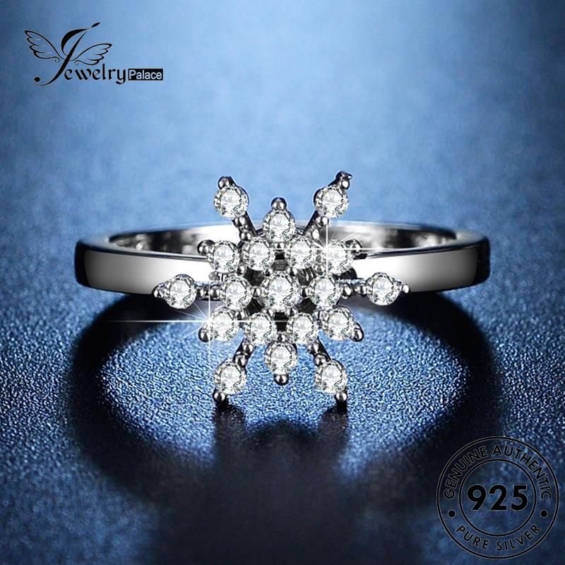 Jewelrypalace Perak Berlian Kepribadian Wanita Asli Moissanite Snowflake925Cincin R129