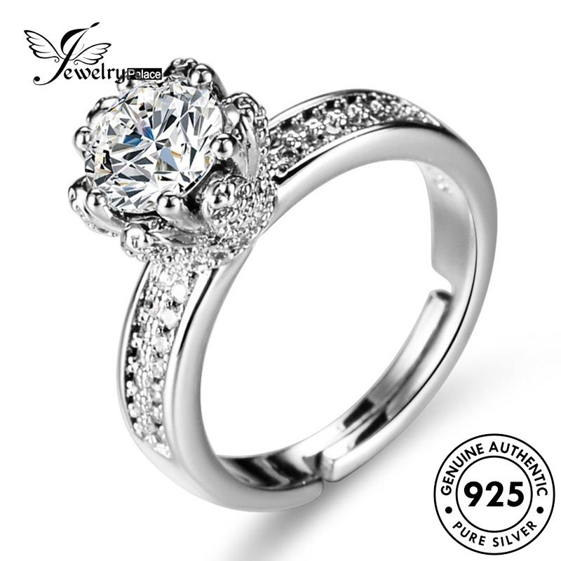 Jewelrypalace Cincin Perak Berlian Fashion925 Wanita Moissanite Asli Mahkota R131