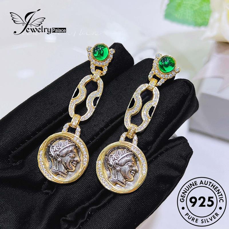 Jewelrypalace Relief Anting Perak925 Wanita Athena Stud Emerald Asli E1324