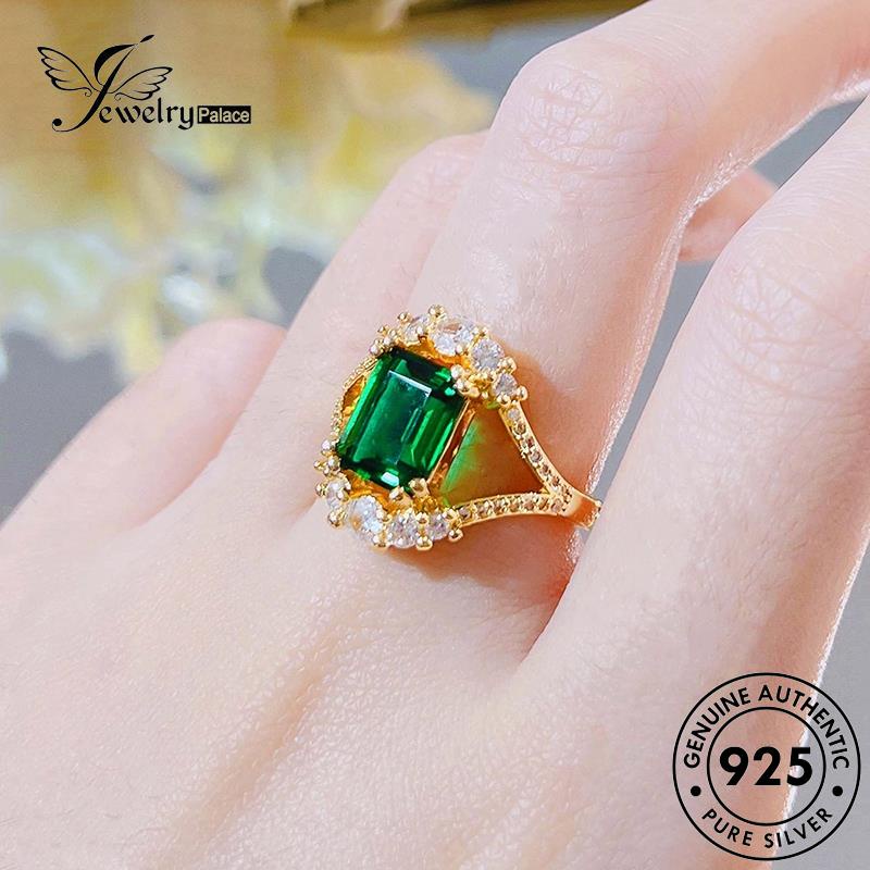 JEWELRYPALACE korea Asli 925 Silver Silver Perhiasan Nikah Emerald Aksesori Princess Cut Perak Wanita Cincin Kawin Murni Original Sterling R2611