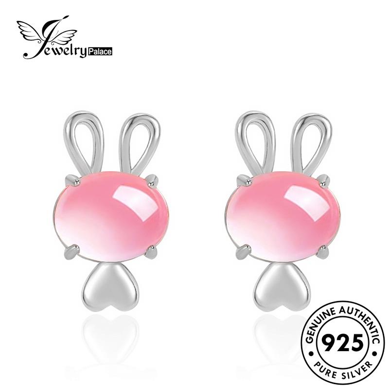 Jewelrypalace Asli925 Set Pink Bunny Emas Berlian Wanita Kristal Kalung Perak Elegan S72