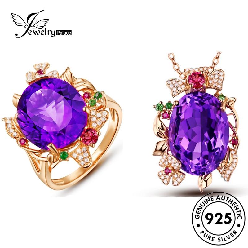 Jewelrypalace Amethyst Kalung Wanita Asli Oval Set925 Perak S79