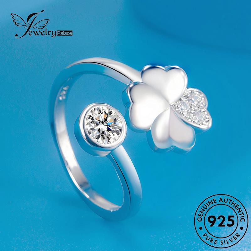 Tempat Perhiasan Wanita Cincin Perak Asli Clover925 Fresh Moissanite Berlian Emas R1751