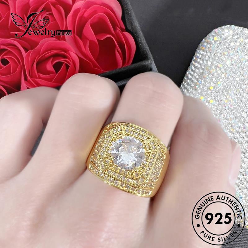 Tempat Perhiasan Cincin Perak925 Gold Wanita Moissanite Berlian Asli Mewah R1729