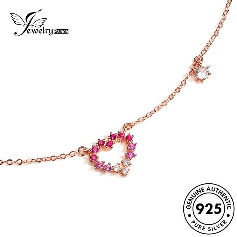 Jewelrypalace Kalung Kristal Hati925 Emas Fashion Berlian Wanita Pink Perak Asli N123