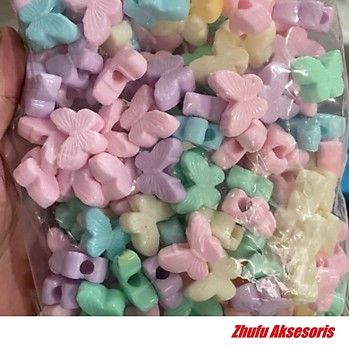 1 Pon Manik Pastel Kupu 3D Lubang Besar Mix Warna