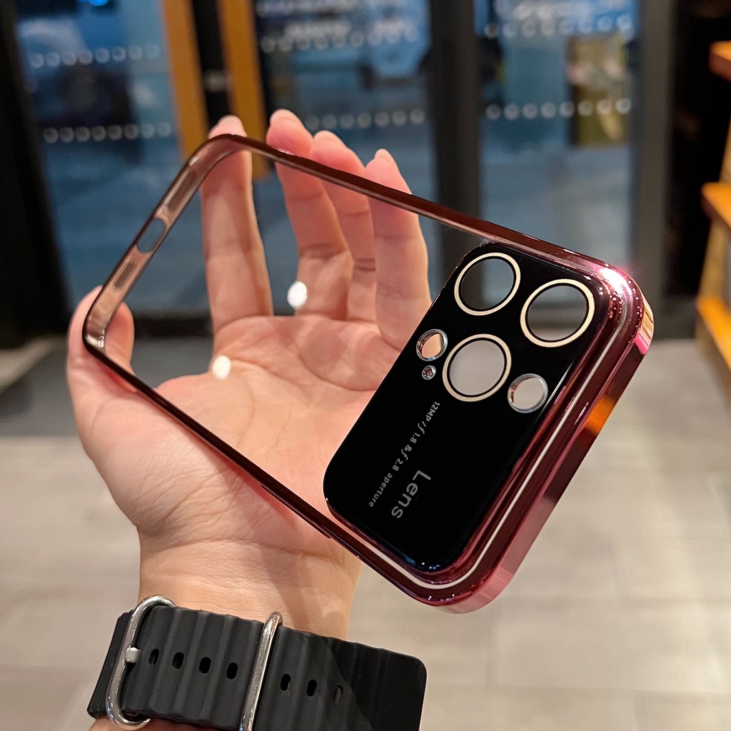 IPHONE Casing Ponsel Transparan Plating High end Baru Untuk Iphone14 13 12 Pro Max Dengan Perlindungan Film Lensa shockproof Case Cover