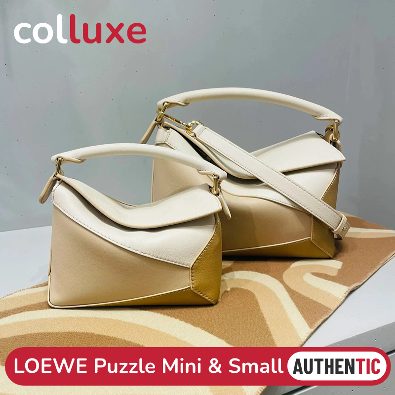 LOEWE Puzzle Small & Mini Shoulder Bag White-Beige, cowhide, adjustable shoulder strap.